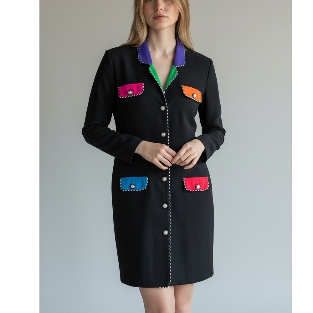 Vintage Lori Weidner Shirt Dress Long Blazer 11 Art to‎ Wear Bold Retro 80s Bold